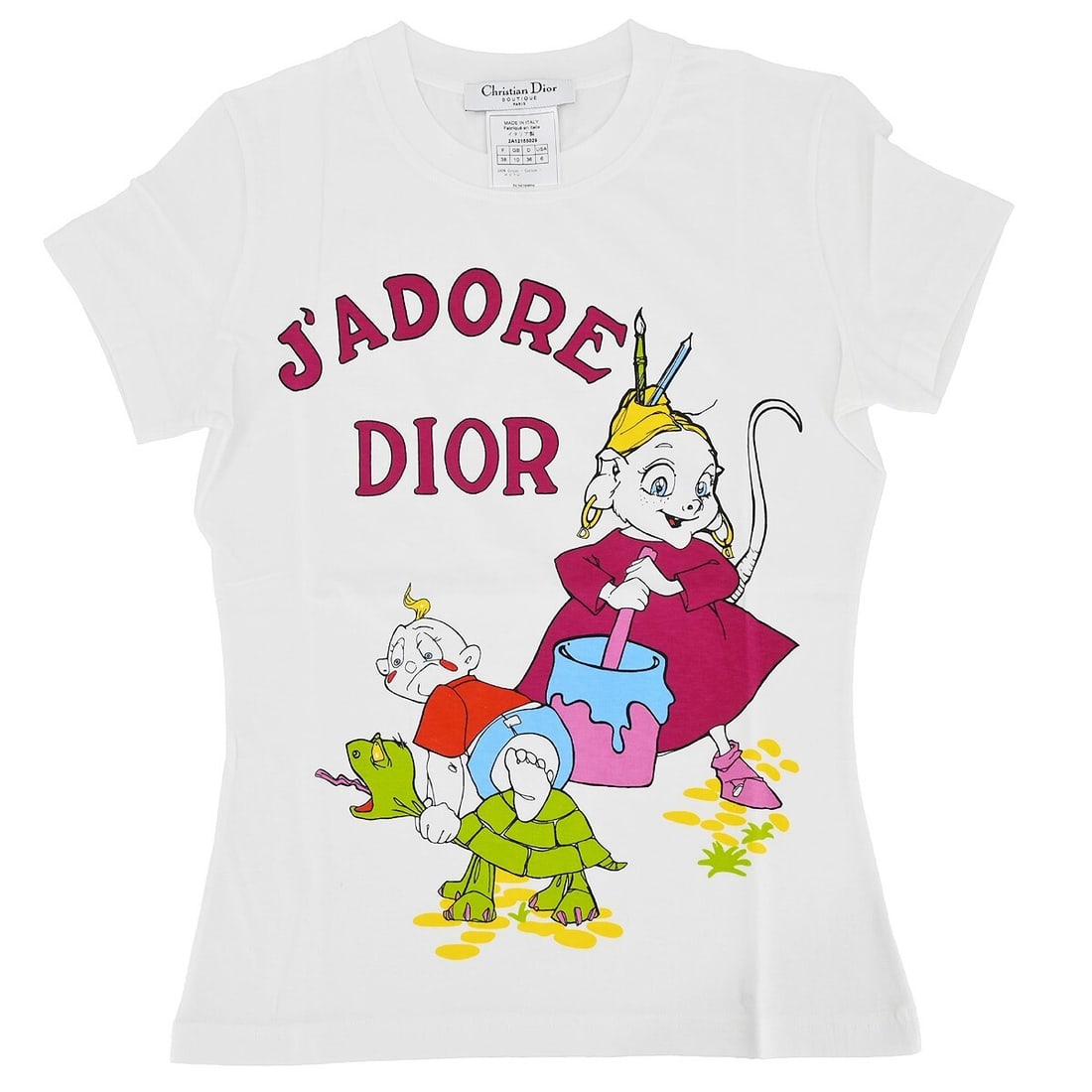 Dior 38 White Cotton Logo T-Shirt with Bangle and Nail Seal Set: Dior 38 White Cotton Logo T-Shirt with Bangle and Nail Seal Set This Christian Dior T-shirt features a classic round neck and short sleeves, crafted from 100% cotton for a comfortable fit. Designed in