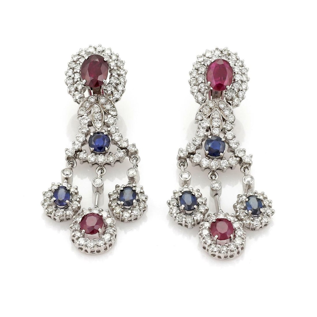 Elegant 14k White Gold Diamond Ruby Sapphire Chandelier Earrings (1 of 5)
