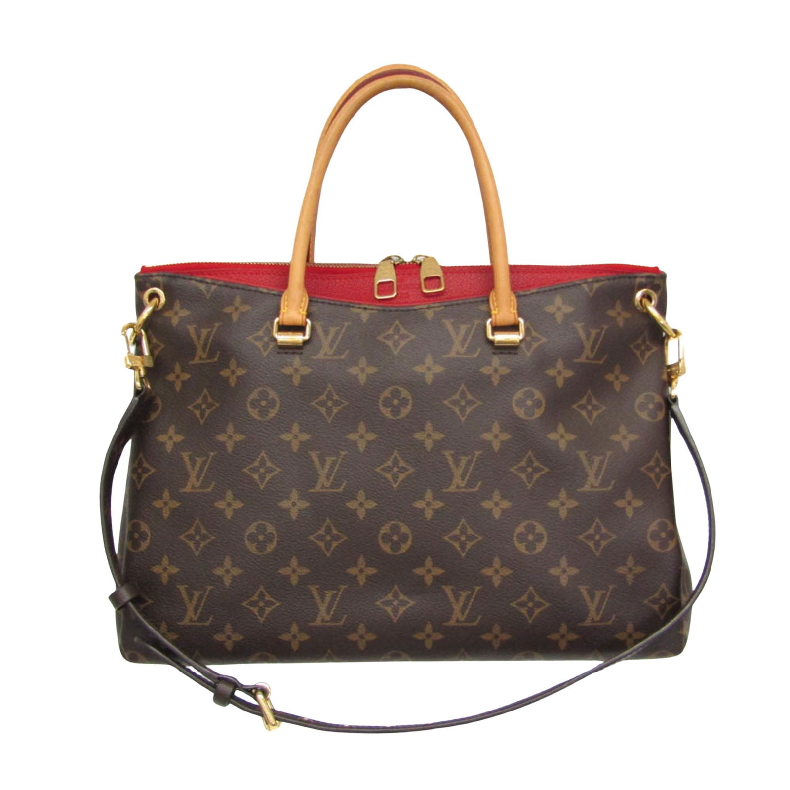 Louis Vuitton Pallas Brown Canvas Shoulder Bag with Gold Tone Hardware: Louis Vuitton Pallas Brown Canvas Shoulder Bag with Gold Tone Hardware The Louis Vuitton Pallas is a sophisticated handbag crafted from durable brown canvas. Designed for women, this model features go