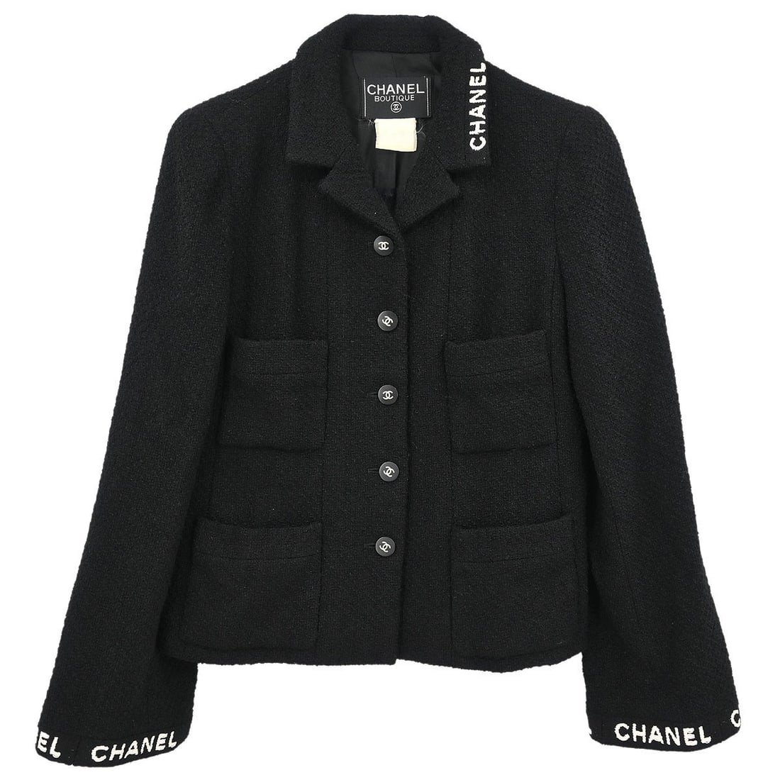 Chanel Vintage Black Single Breasted Jacket Casual Formal: Chanel Vintage Black Single Breasted Jacket Casual Formal This elegant Chanel Single Breasted Jacket in classic black is the perfect addition to your wardrobe for both casual and formal occasions. Cra