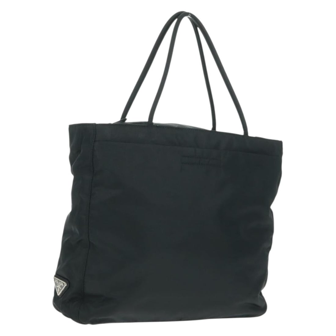 Black Nylon PRADA Tote Bag with Silver Accents Made in Italy: Black Nylon PRADA Tote Bag with Silver Accents Made in Italy This PRADA tote bag features a sleek black nylon exterior with silver-tone accents. Designed with practicality in mind, it offers a spaciou