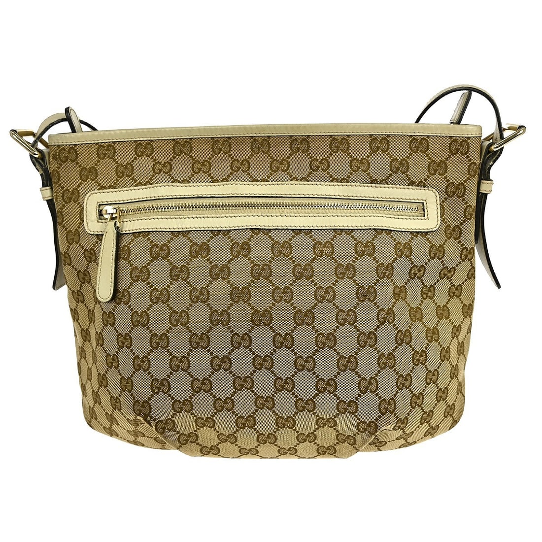 Gucci GG Beige Canvas Medium Shoulder Bag with Leather Trim 388930 525040 (1 of 11)