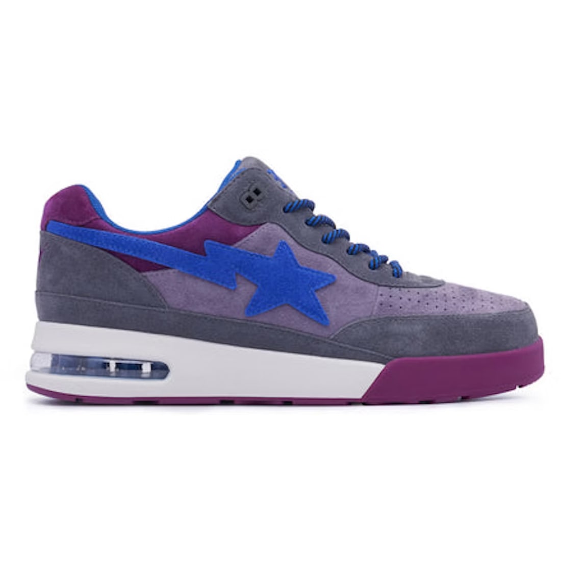 Purple Blue BAPE Road Sta #1 Premium Suede Sneakers: Purple Blue BAPE Road Sta #1 Premium Suede Sneakers The A Bathing Ape Road Sta #1 Premium Suede sneakers in Purple and Blue feature a luxurious suede upper and the signature BAPE star logo. Designed f