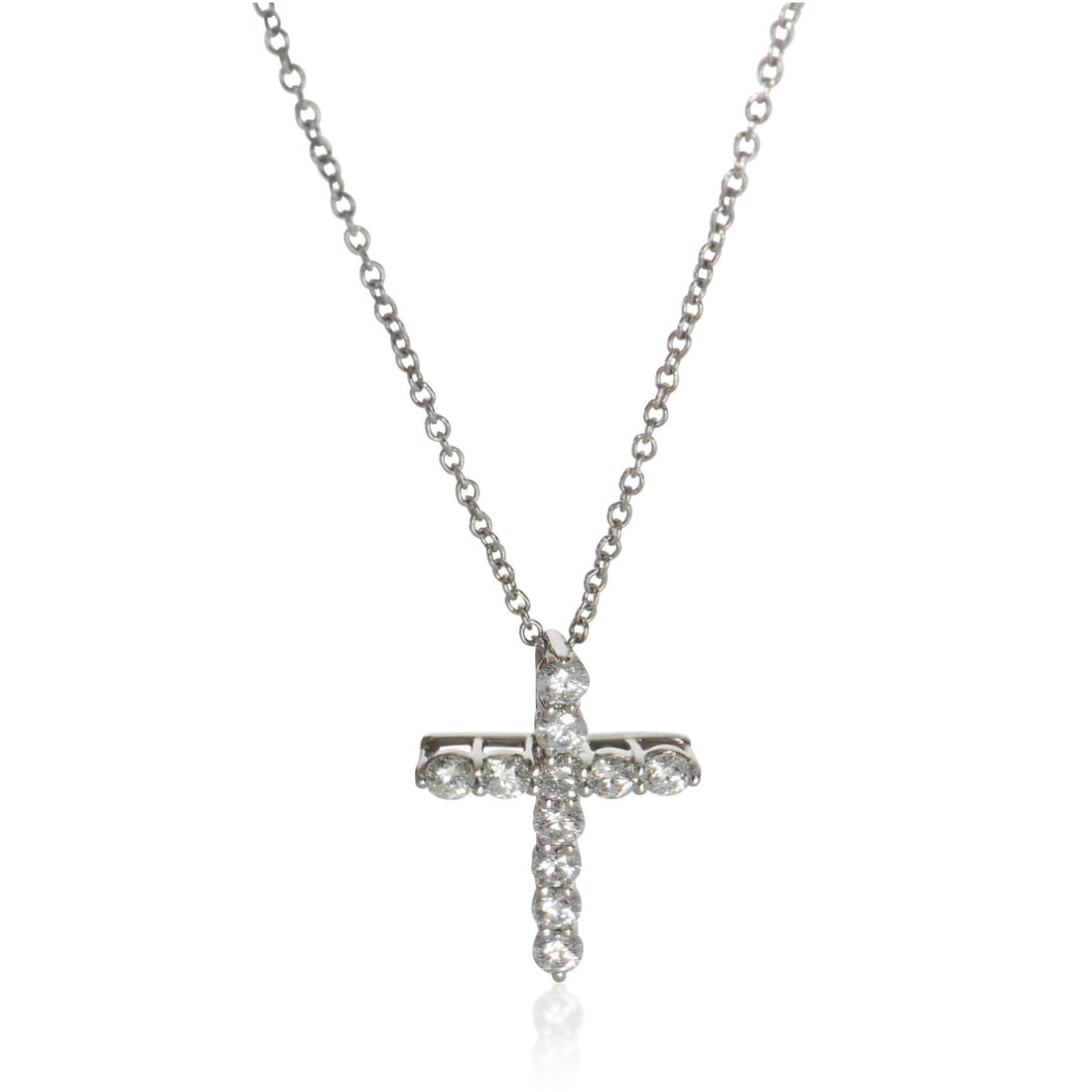 Tiffany & Co. 950 Platinum 0.55ct Diamond Cross Pendant with Certificate: Tiffany & Co. 950 Platinum 0.55ct Diamond Cross Pendant with Certificate This exquisite Tiffany & Co. Platinum Diamond Cross Pendant features a stunning round brilliant diamond centerpiece, weighing 0