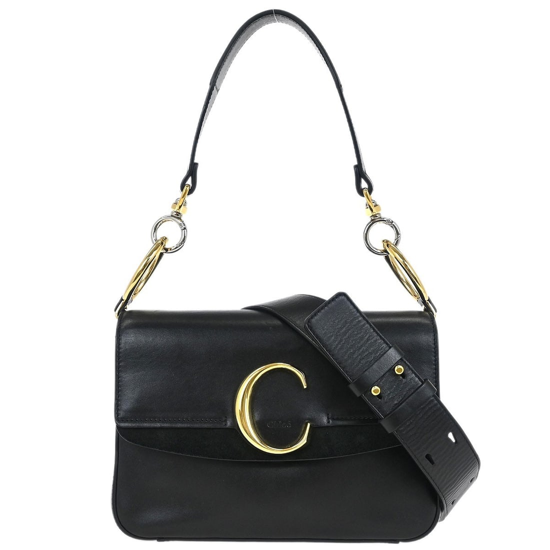 Chloe Black Leather C 2way Handbag Top Handle 02195665-08 (1 of 11)