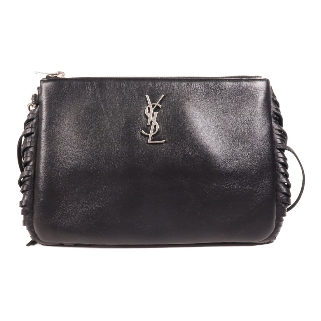 SAINT LAURENT Black Lambskin Leather Pouch Handbag 403446 (1 of 14)