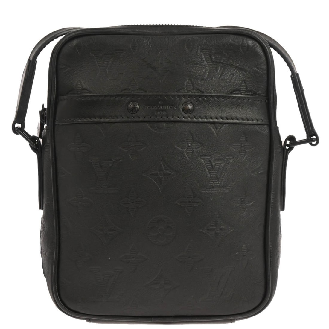 Monogram Shadow Danube PM Black Leather Crossbody Bag by Louis Vuitton: Monogram Shadow Danube PM Black Leather Crossbody Bag by Louis Vuitton This Louis Vuitton Monogram Shadow Danube PM is a medium-sized crossbody shoulder bag featuring the iconic monogram pattern in bl