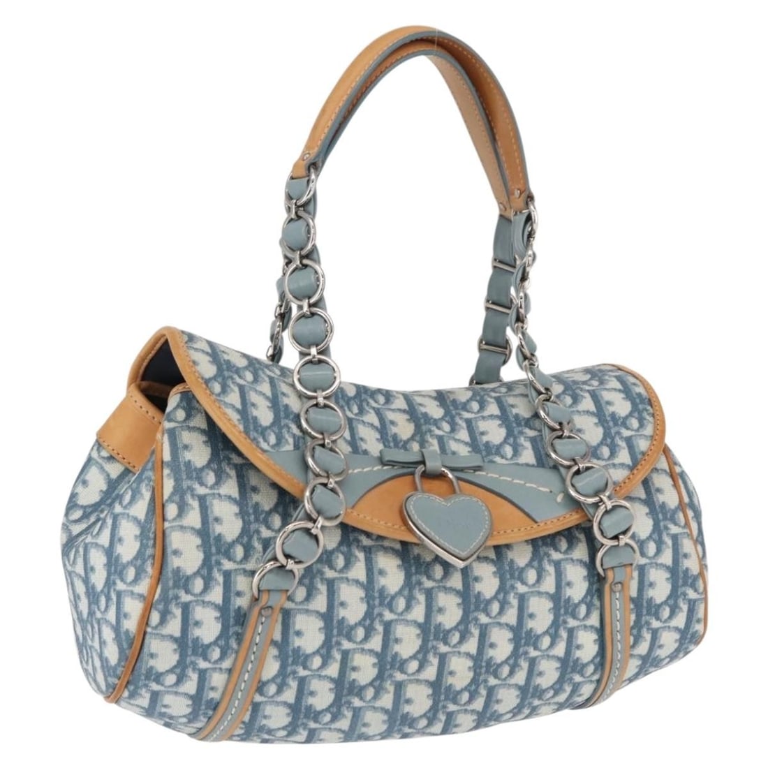 Christian Dior Romantic Blue Silver Trotter Canvas PVC Leather Handbag with Dust Bag: Christian Dior Romantic Blue Silver Trotter Canvas PVC Leather Handbag with Dust Bag This Christian Dior Trotter Romantic handbag features a blue and silver PVC leather and canvas exterior with silver