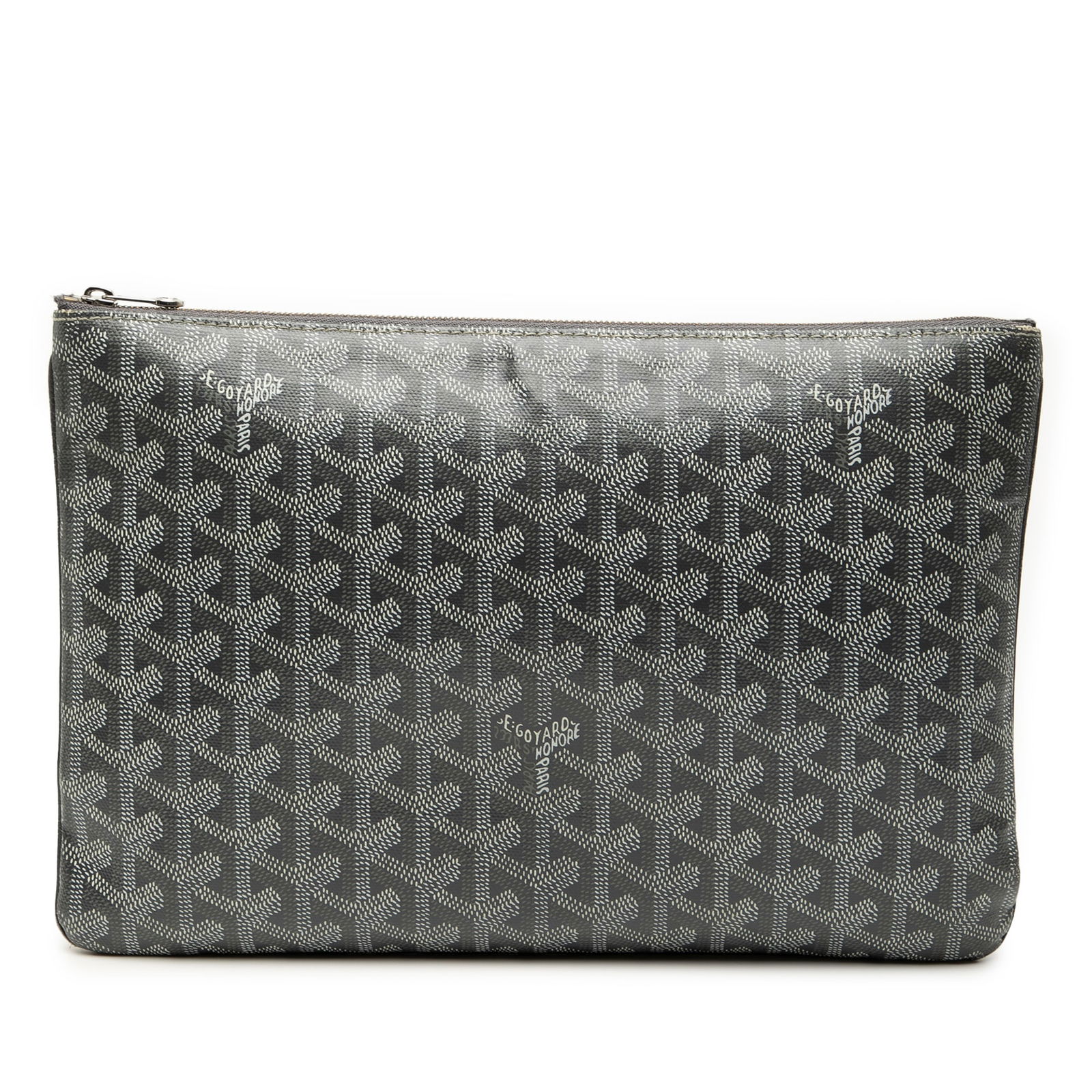Goyard Goyardine Senat MM Gray Coated Canvas Bag: Goyard Goyardine Senat MM Gray Coated Canvas Bag The Goyardine Senat MM is a stylish bag crafted from coated canvas, showcasing a sophisticated gray color. It features a secure top zip closure and an