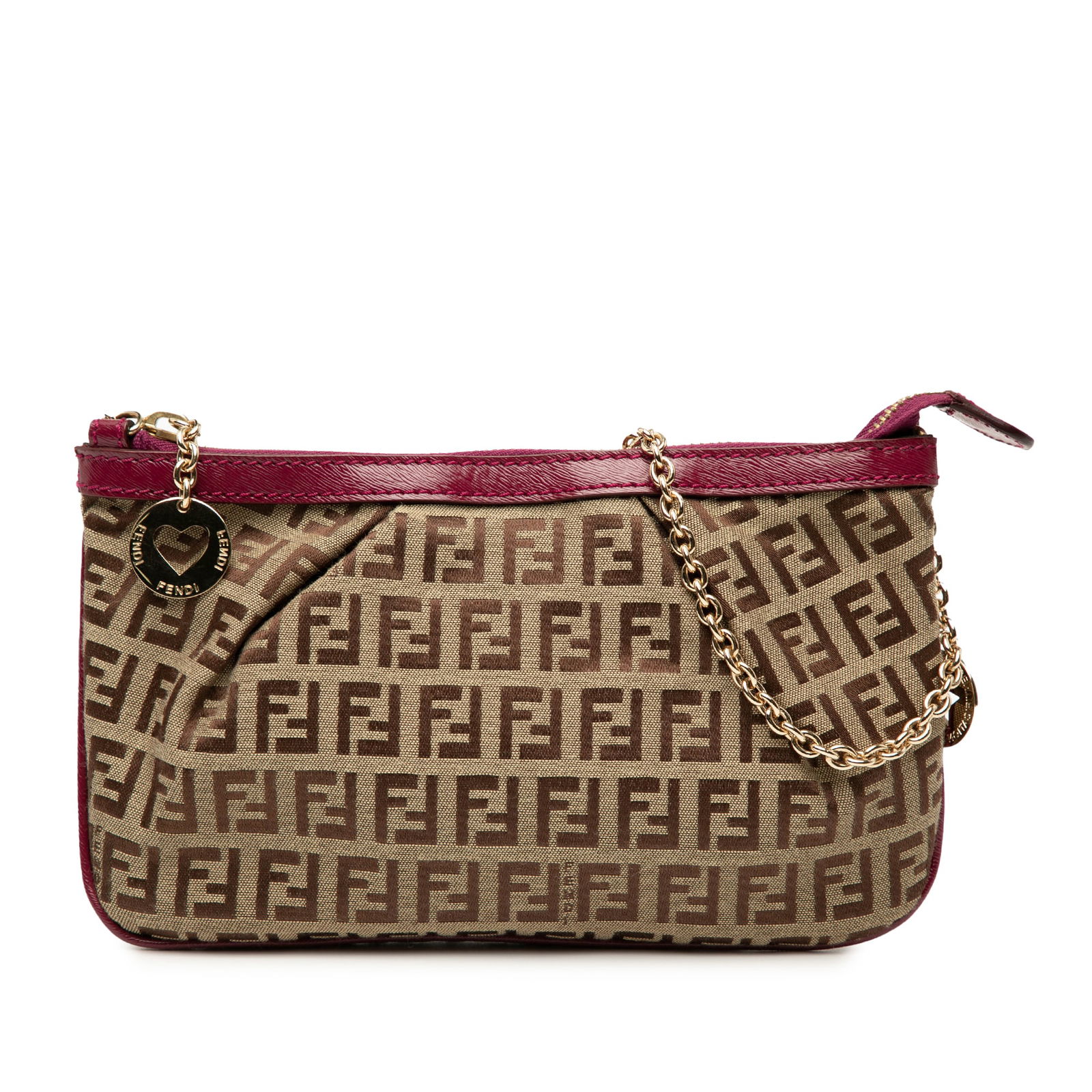 Fendi Zucchino Canvas Chain Pochette Brown Fabric Shoulder Bag: Fendi Zucchino Canvas Chain Pochette Brown Fabric Shoulder Bag This Fendi Zucchino Canvas Chain Pochette is a stylish shoulder bag crafted from durable canvas with luxurious leather trim. It features