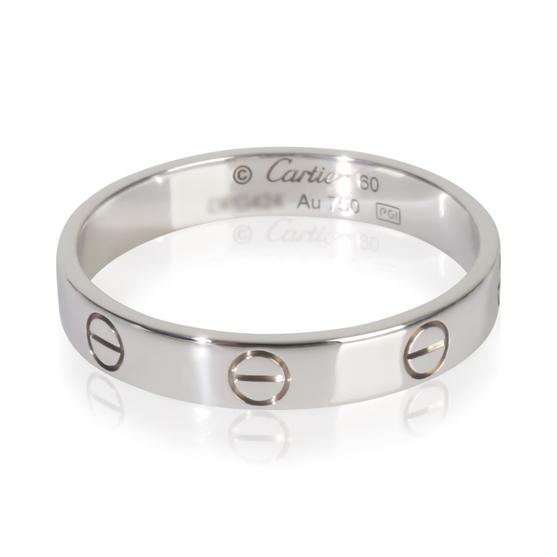 Cartier 18k White Gold Love Ring Small Model Size 9 with Box and Papers: Cartier 18k White Gold Love Ring Small Model Size 9 with Box and Papers This Cartier Small Model Love Ring is crafted from 18k white gold and features a sleek, modern design. The ring comes complete w