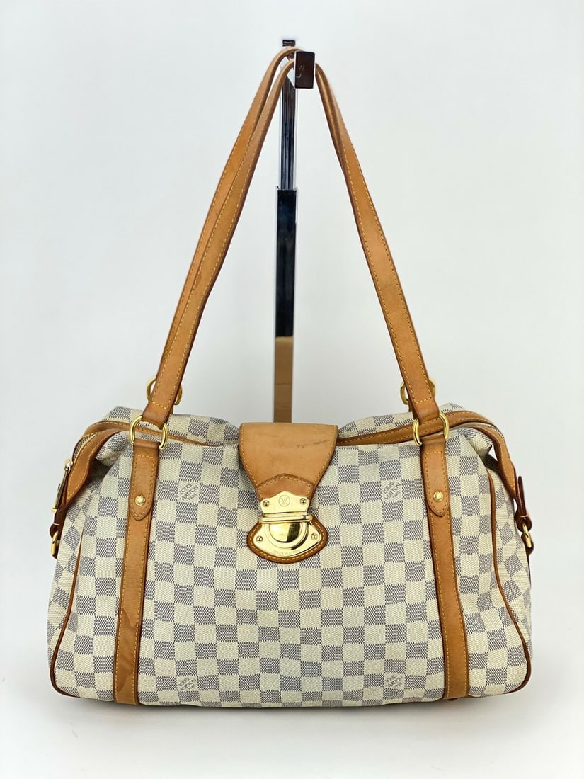 Louis Vuitton Stresa PM Damier Azur Canvas Shoulder Tote Bag White: Louis Vuitton Stresa PM Damier Azur Canvas Shoulder Tote Bag White This stylish Louis Vuitton Stresa PM handbag combines elegance with practicality. Crafted from durable Damier Azur canvas, this mediu