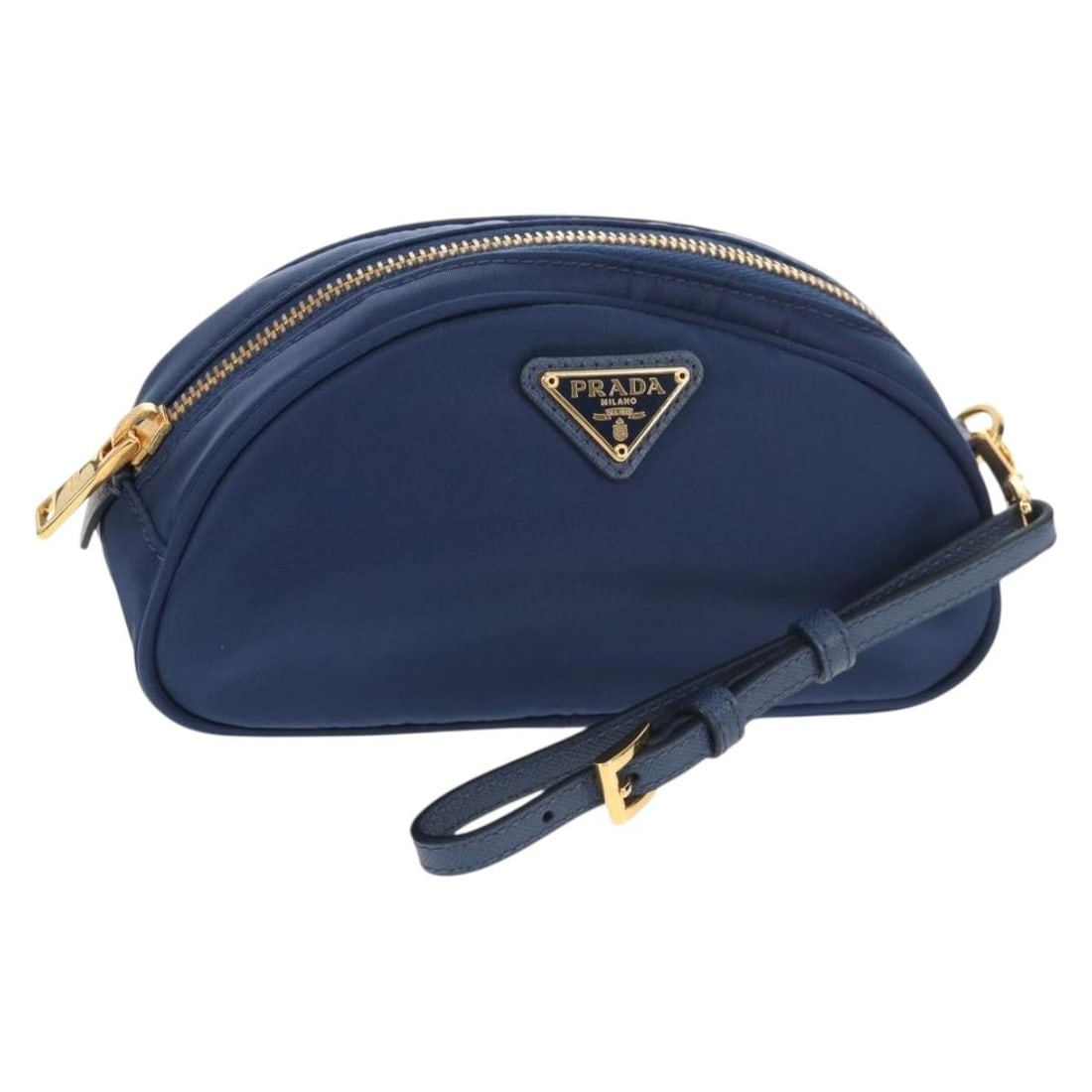 PRADA Nylon Clutch Bag Blue Gold Made in Italy: PRADA Nylon Clutch Bag Blue Gold Made in Italy Elevate your accessory collection with this stylish PRADA Clutch Bag, crafted in luxurious nylon with a striking blue and gold color combination. This It