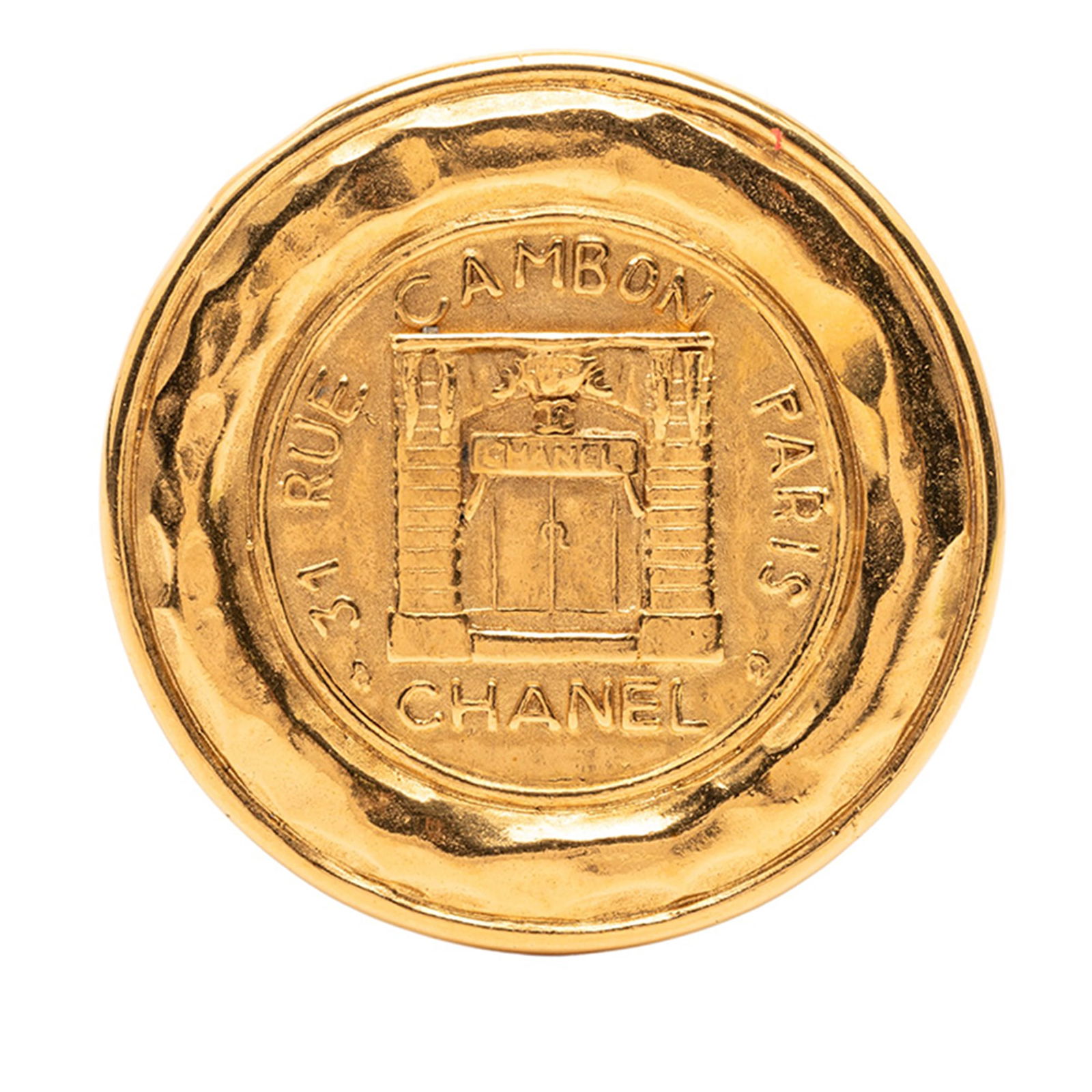 Chanel 31 Rue Cambon Vintage Gold Plated Round Costume Brooch Pin (1 of 3)