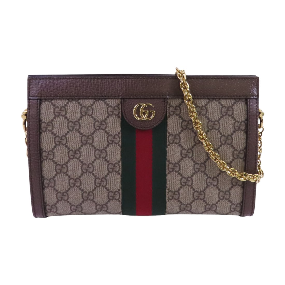 Brown GG Ophidia Shoulder Crossbody Bag by Gucci Coated Canvas 503877: Brown GG Ophidia Shoulder Crossbody Bag by Gucci Coated Canvas 503877 This Gucci GG Ophidia shoulder bag features a brown PVC coated canvas exterior with a classic chain strap design. Crafted in Italy