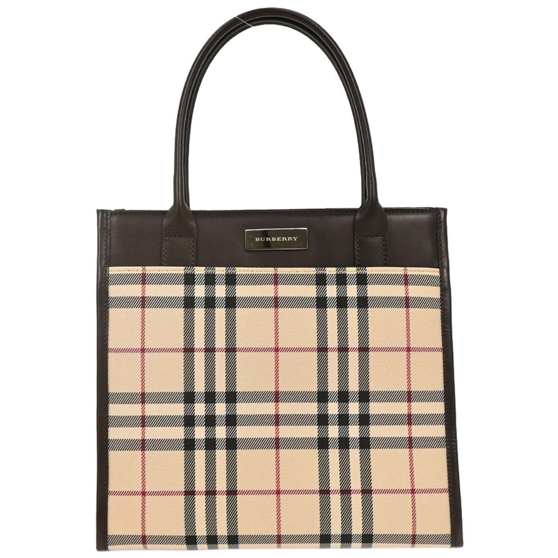 Burberry Beige Check Canvas Tote Handbag with Gold Hardware: Burberry Beige Check Canvas Tote Handbag with Gold Hardware This Burberry Beige Canvas Tote Handbag features the iconic Burberry Check pattern, perfect for casual occasions. The exterior is crafted fr