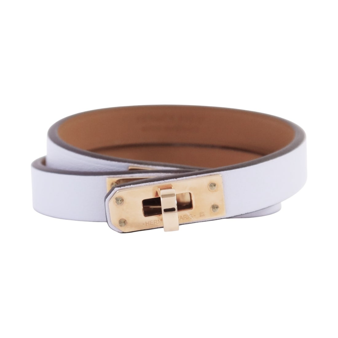 Hermes Double Tour Swift Leather Blue Zephyr Calfskin Bracelet with Gold Hardware (1 of 11)