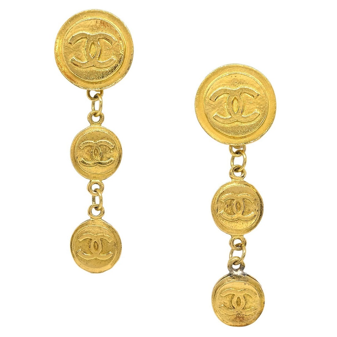 Chanel Gold-tone Clip-On Button Earrings with Logo (1 of 4)