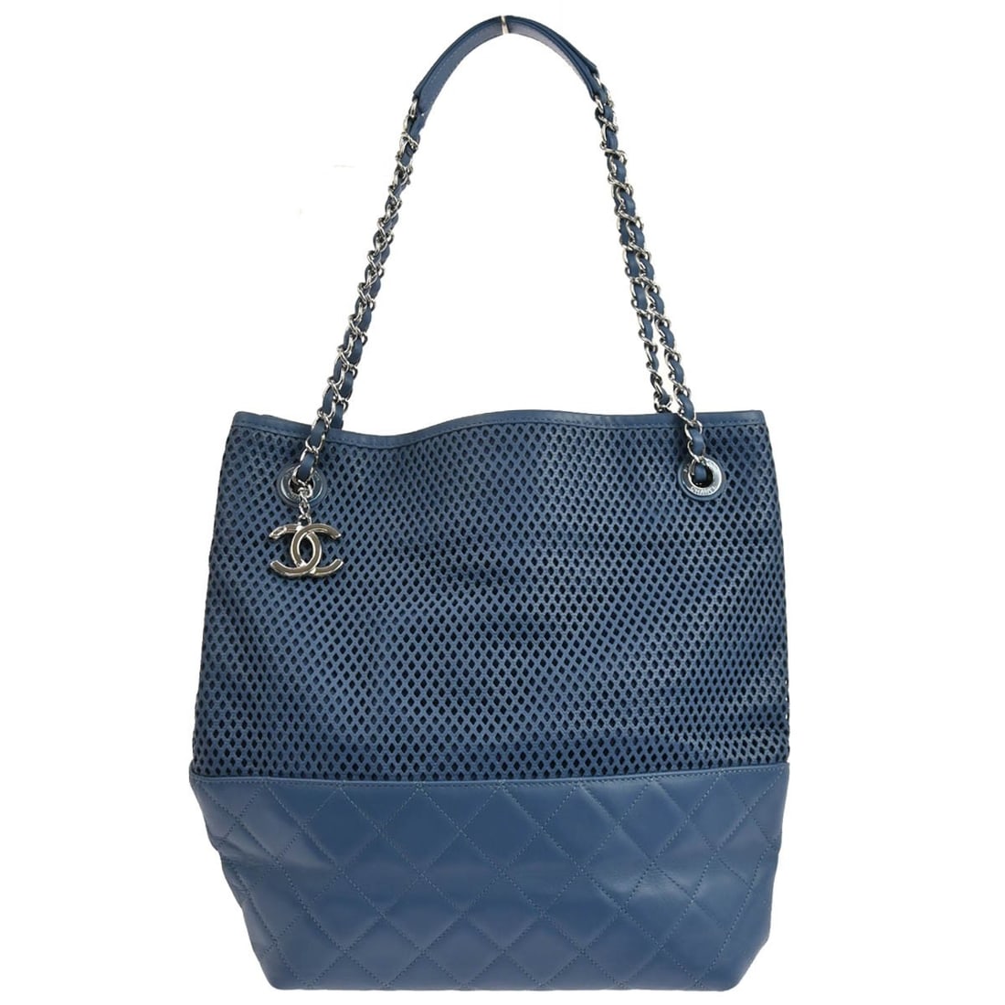 Chanel Up In The Air Blue Perforated Leather Tote with Chain Straps (1 of 10)