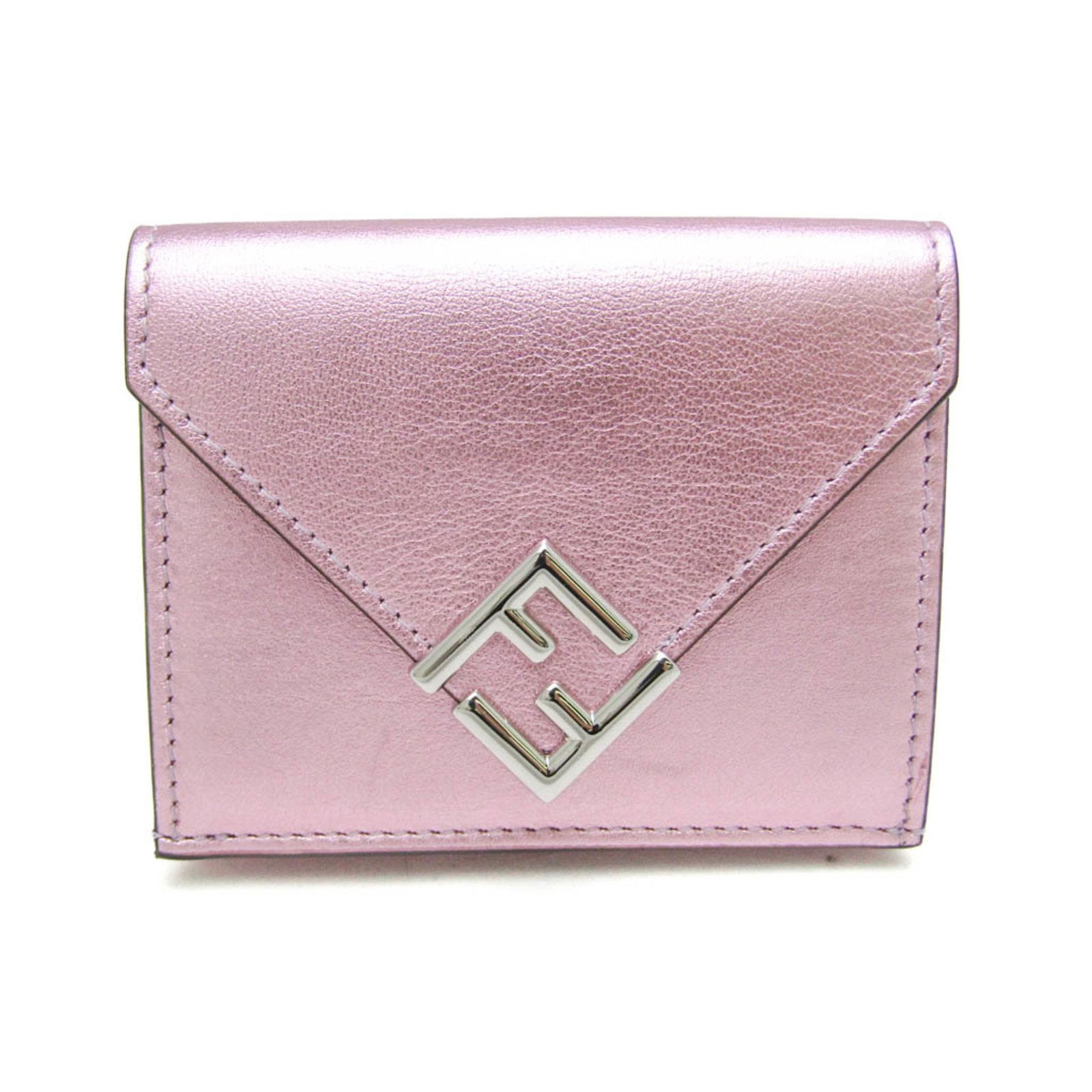 Pink Leather Fendi FF Diamond Triple-Fold Women's Wallet from Italy: Pink Leather Fendi FF Diamond Triple-Fold Women's Wallet from Italy This Fendi FF Diamond triple-fold wallet is crafted in Italy from luxurious pink metallic leather. Designed for women, it features a