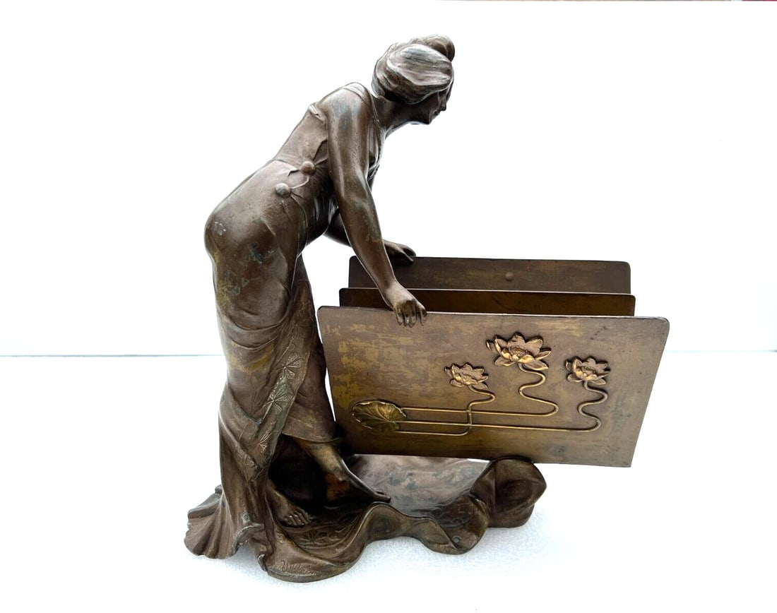 Art Deco Bronze Letter Holder by W. Hering 13 inch Figural Design (1 of 16)