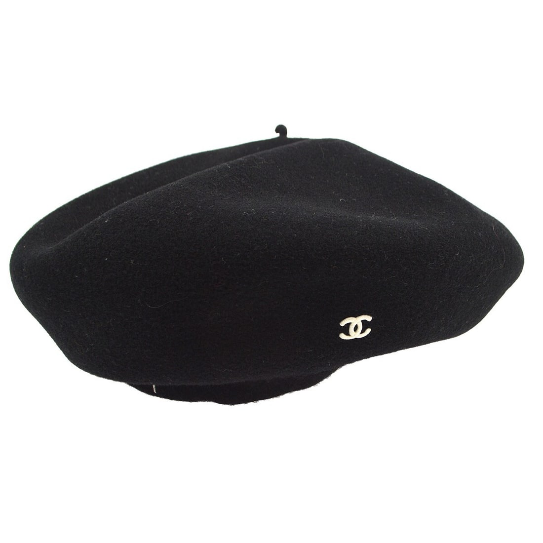 Chanel Vintage Black Wool Beret with Logo Size 57 (1 of 5)