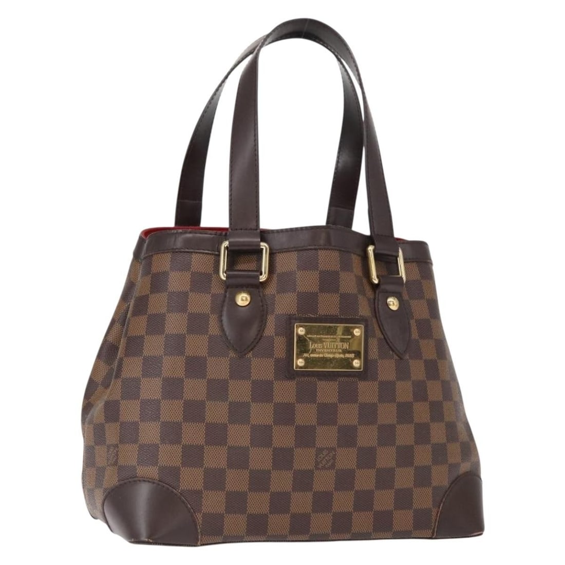 Louis Vuitton Damier Ebene Hampstead PM Canvas Tote N51205 with Dust Bag: Louis Vuitton Damier Ebene Hampstead PM Canvas Tote N51205 with Dust Bag This Louis Vuitton Damier Ebene Hampstead PM tote bag features the iconic Damier Ebene canvas in a classic brown color. The bag