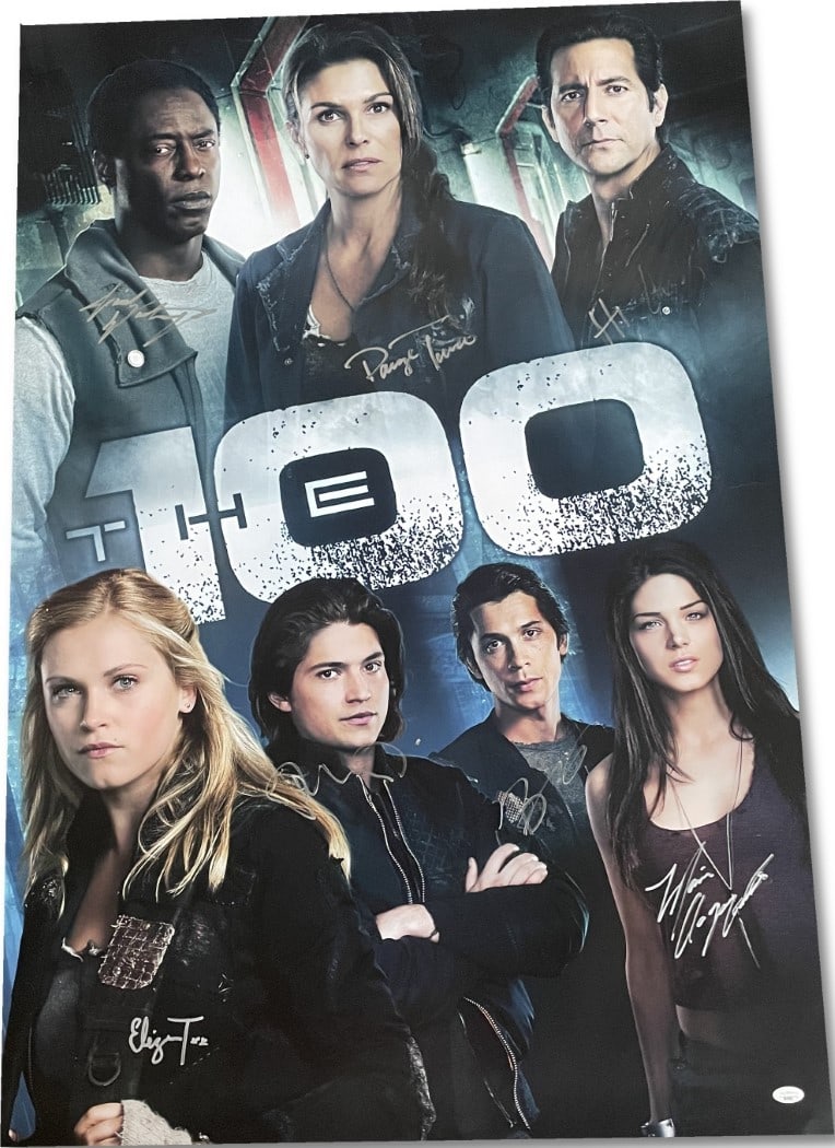 The 100 Cast Autographed 27x40 Original Poster JSA Certified: The 100 Cast Autographed 27x40 Original Poster JSA Certified Own a piece of television history with this original 27x40 poster of 'The 100', signed by the cast members including Eliza Taylor, Bob Morl