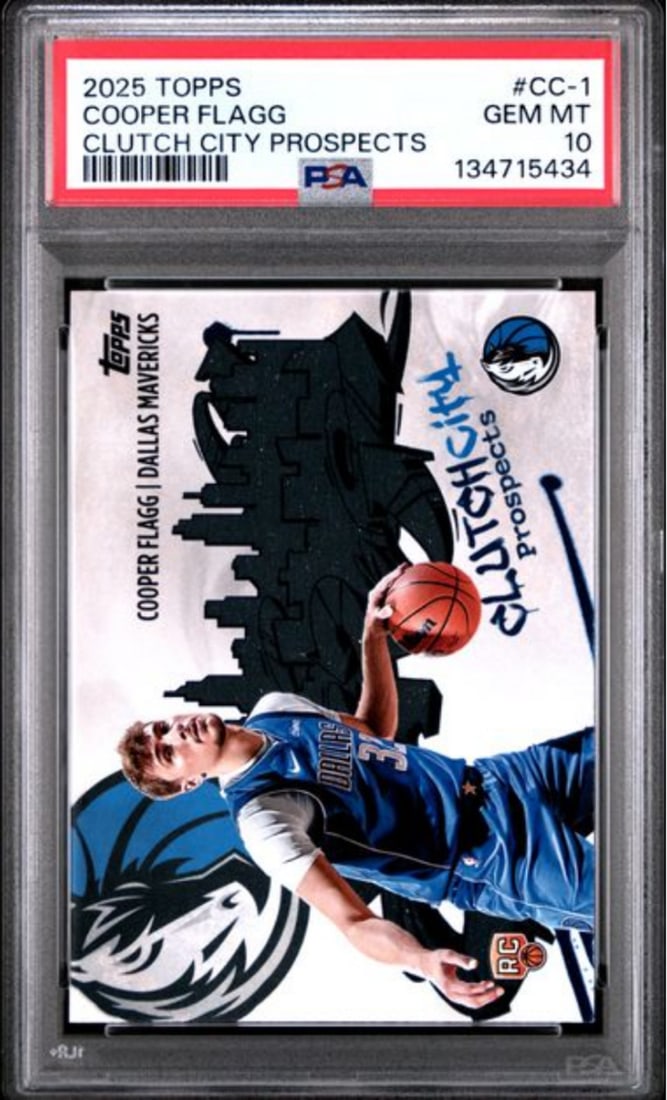 PSA 10 Cooper Flagg Rookie 2025 Clutch City Prospects Card #CC1: PSA 10 Cooper Flagg Rookie 2025 Clutch City Prospects Card #CC1 This is an original 2025 Topps Cooper Flagg #CC1 Clutch City Prospects Rookie card, professionally graded PSA 10 by Professional Sports 