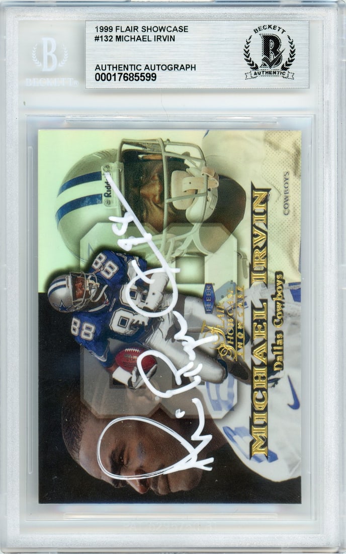 Michael Irvin 1999 Flair Showcase Dallas Cowboys Signed Trading Card BGS Slabbed (1 of 2)