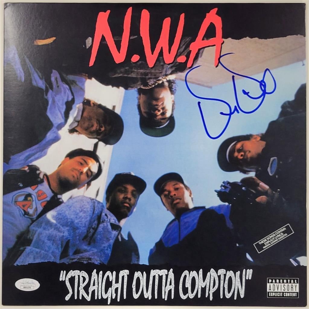 N.W.A Straight Outta Compton LP Cover Autographed by Dr. Dre JSA Authenticated: N.W.A Straight Outta Compton LP Cover Autographed by Dr. Dre JSA Authenticated This is an original N.W.A "Straight Outta Compton" vinyl record album cover, signed by Dr. Dre. The autograph has been au