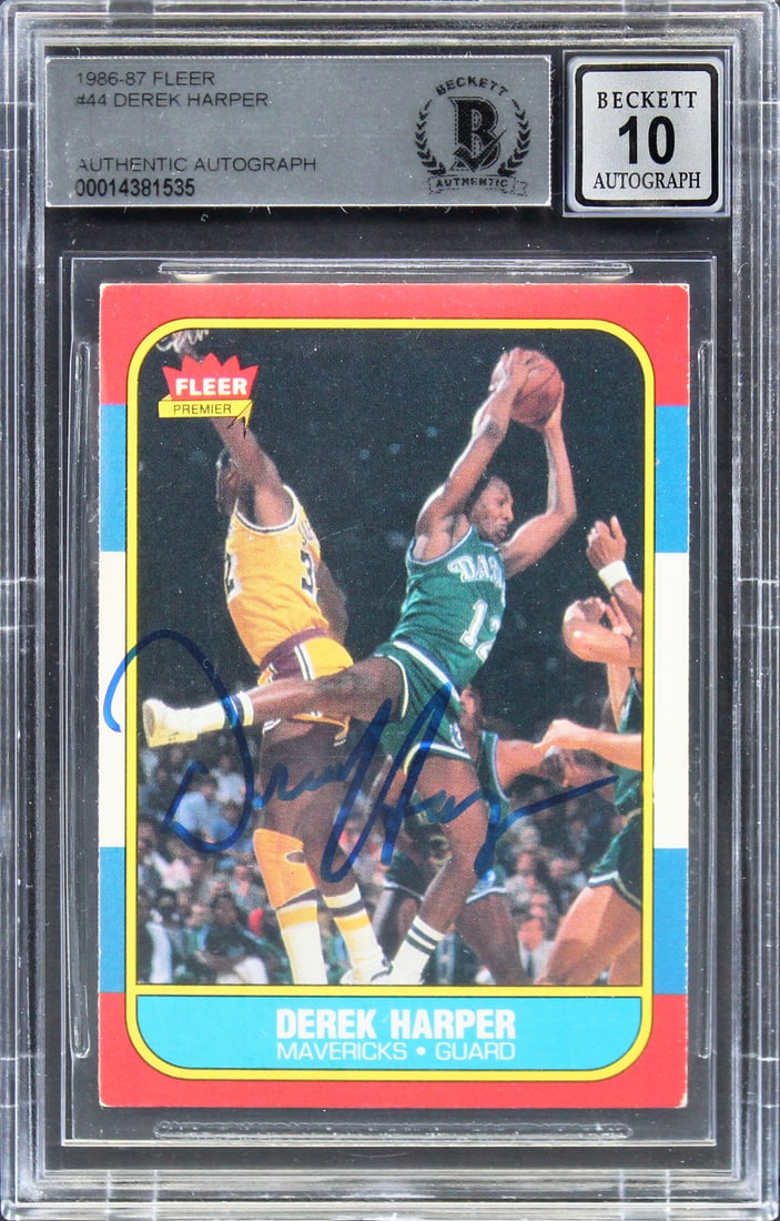 Derek Harper Signed 1986 Fleer Rookie Card Gem Mint 10 Beckett Slabbed (1 of 2)