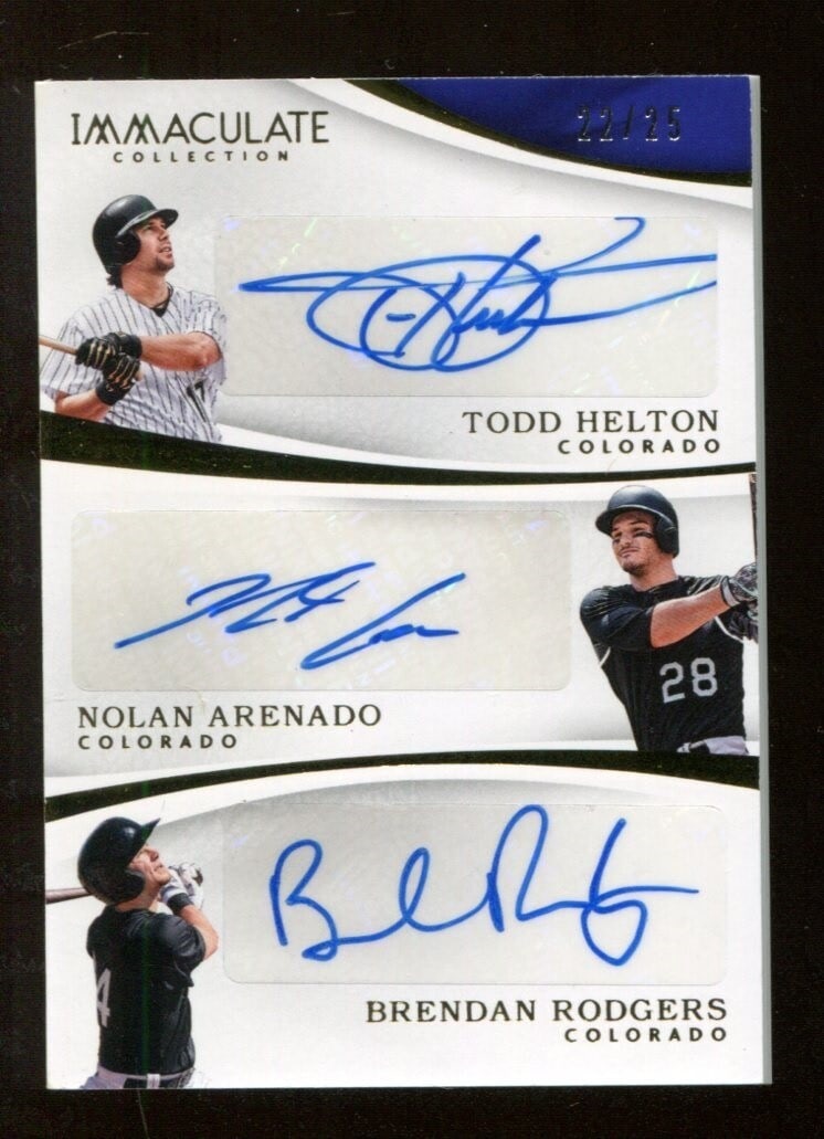 Todd Helton Nolan Arenado Brendan Rodgers 2017 Panini Immaculate Auto 22/25 (1 of 2)