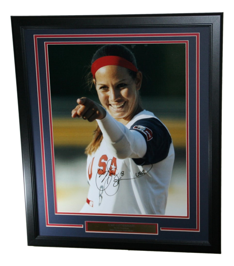 Cat Osterman Autographed 16x20 Framed Photo USA Softball PSA Certified: Cat Osterman Autographed 16x20 Framed Photo USA Softball PSA Certified Celebrate the legacy of Cat Osterman with this stunning autographed framed 16x20 photo, showcasing her remarkable achievement in