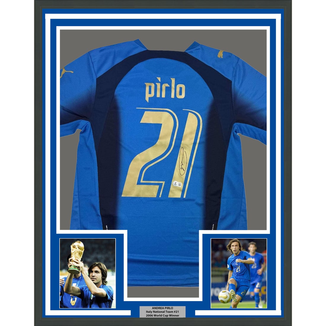 Framed Andrea Pirlo Signed Italy Jersey 35x39 Beckett Authenticated (1 of 2)