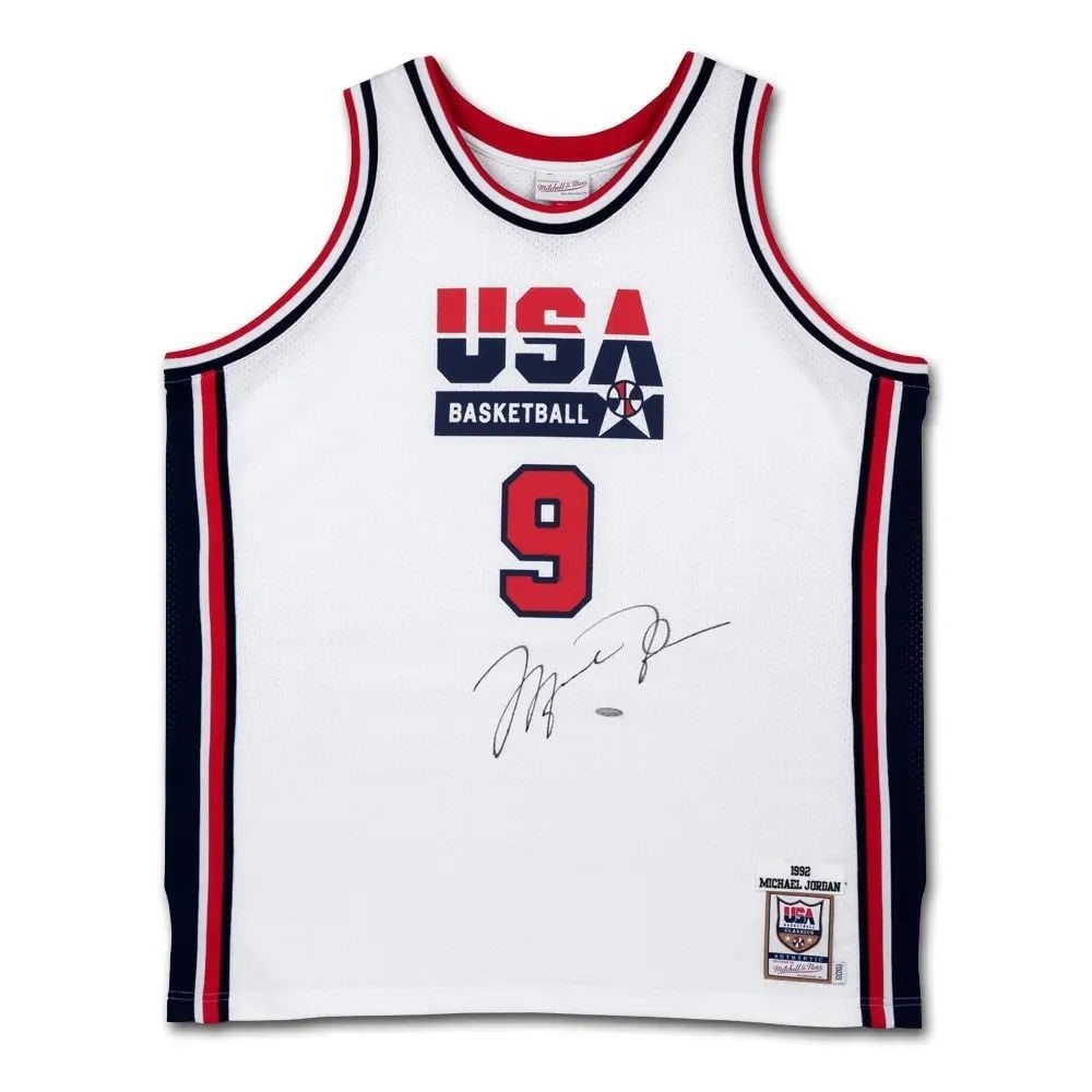Michael Jordan Autographed Mitchell & Ness 1992 Team USA Jersey: Michael Jordan Autographed Mitchell & Ness 1992 Team USA Jersey Celebrate the legacy of basketball legend Michael Jordan with this original, autographed Mitchell & Ness jersey from the iconic 1992 Tea