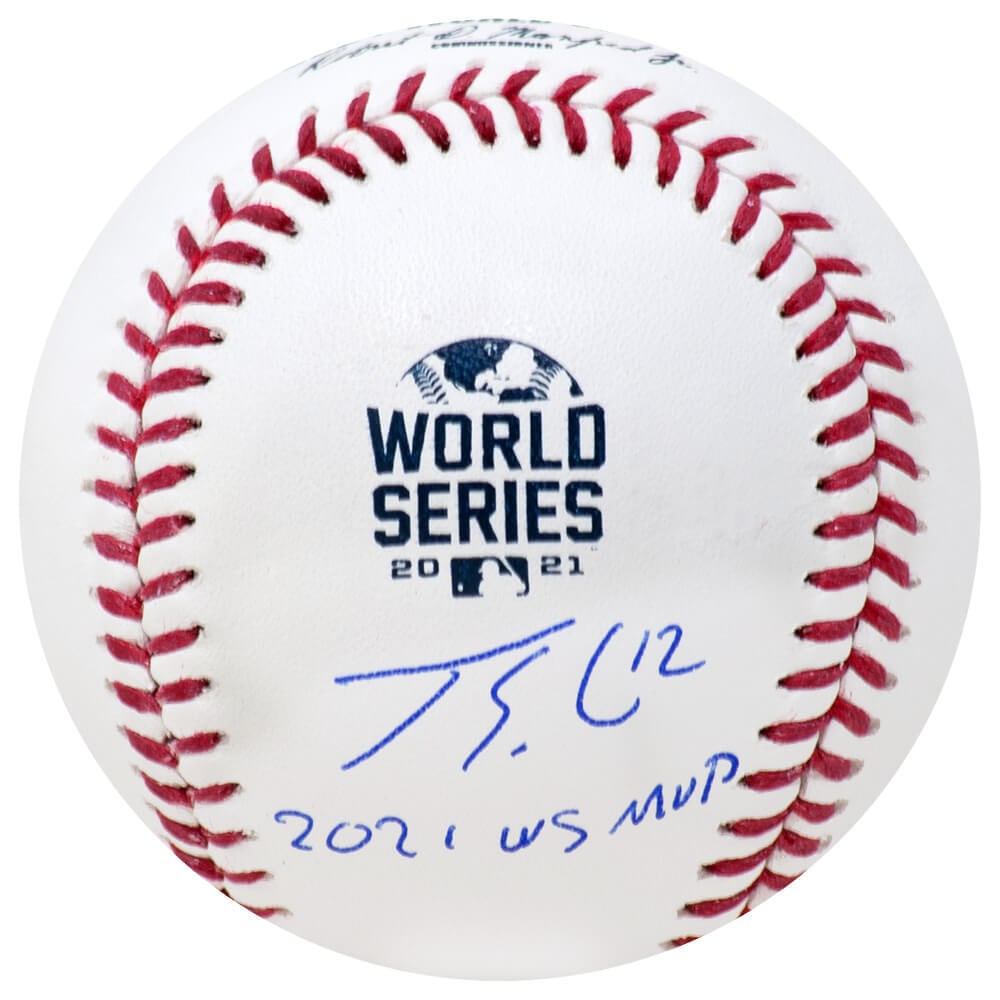 Jorge Soler Signed 2021 World Series Baseball with MVP Inscription: Jorge Soler Signed 2021 World Series Baseball with MVP Inscription Celebrate the triumph of the Atlanta Braves with this authentic Jorge Soler signed Rawlings 2021 World Series baseball. This official