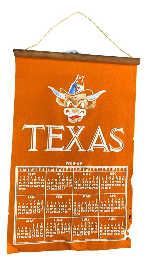 Vintage Texas Longhorns 1968-1969 Wool Calendar Banner (1 of 3)