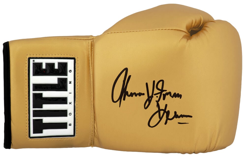 Thomas Hearns Signed Title Gold Boxing Glove Hitman Inscription COA (1 of 1)
