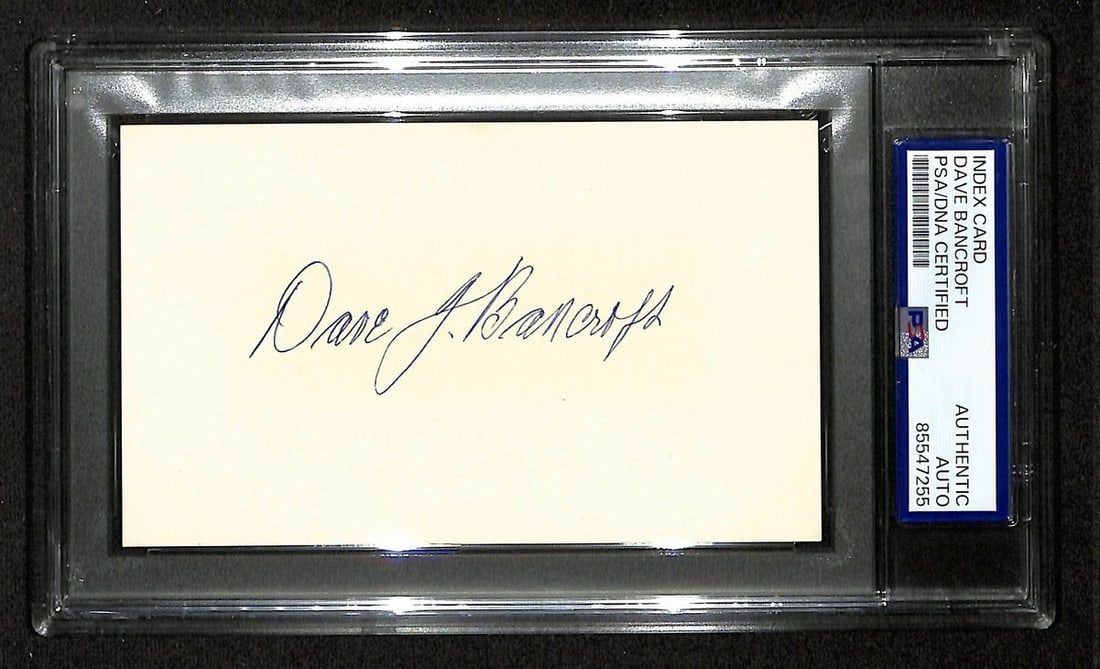 Dave Bancroft HOF Autographed 3x5 Index Card Phillies PSA/DNA: Dave Bancroft HOF Autographed 3x5 Index Card Phillies PSA/DNA This offering features an original autographed 3x5 index card of Dave Bancroft, a Hall of Fame baseball player known for his time with the