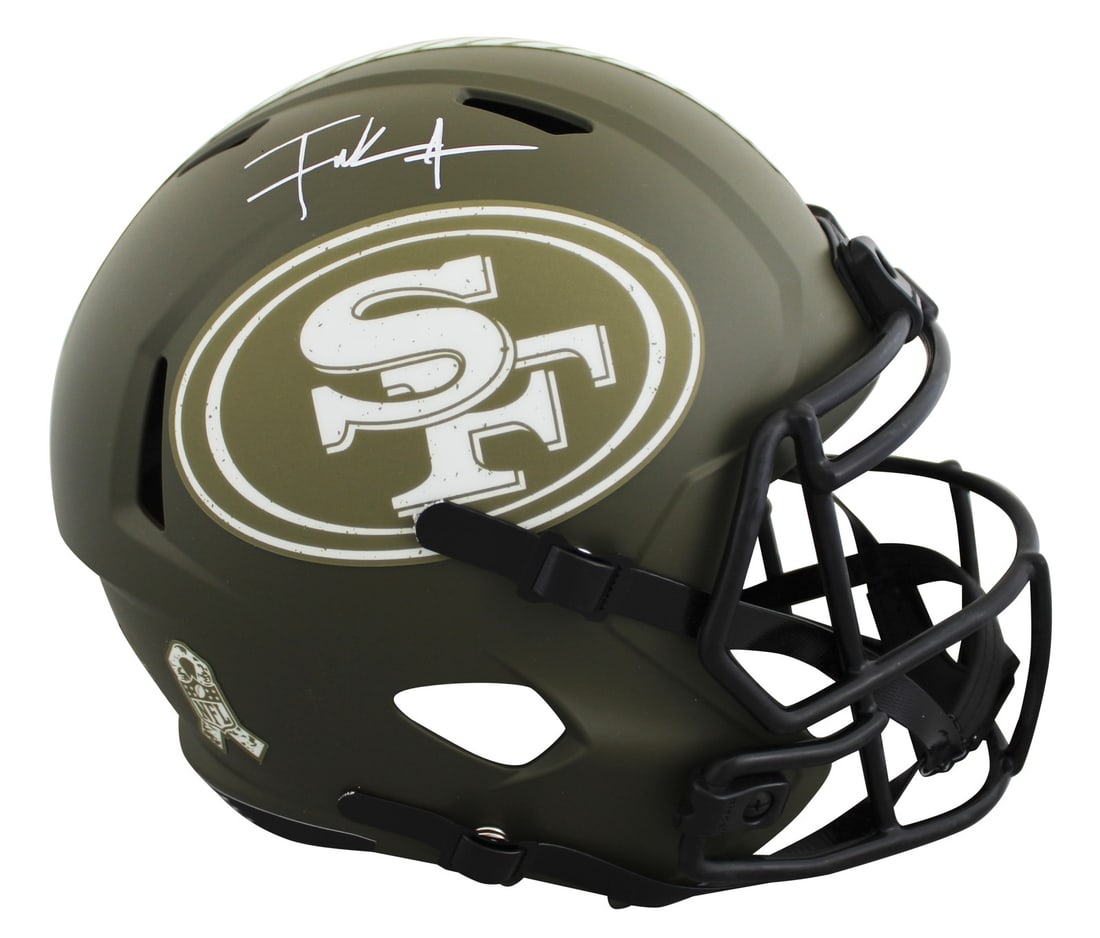Frank Gore Autographed 49ers Salute To Service Full Size Speed Helmet Beckett Witness: Frank Gore Autographed 49ers Salute To Service Full Size Speed Helmet Beckett Witness This San Francisco 49ers Salute To Service full size Speed replica helmet features an authentic signature from Fra