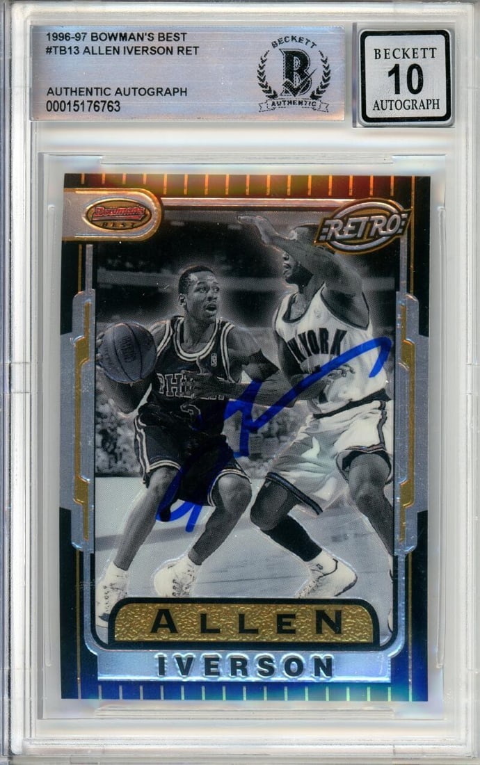 1996-97 Bowman's Best Retro Allen Iverson RC Autographed Card BGS 10 (1 of 2)