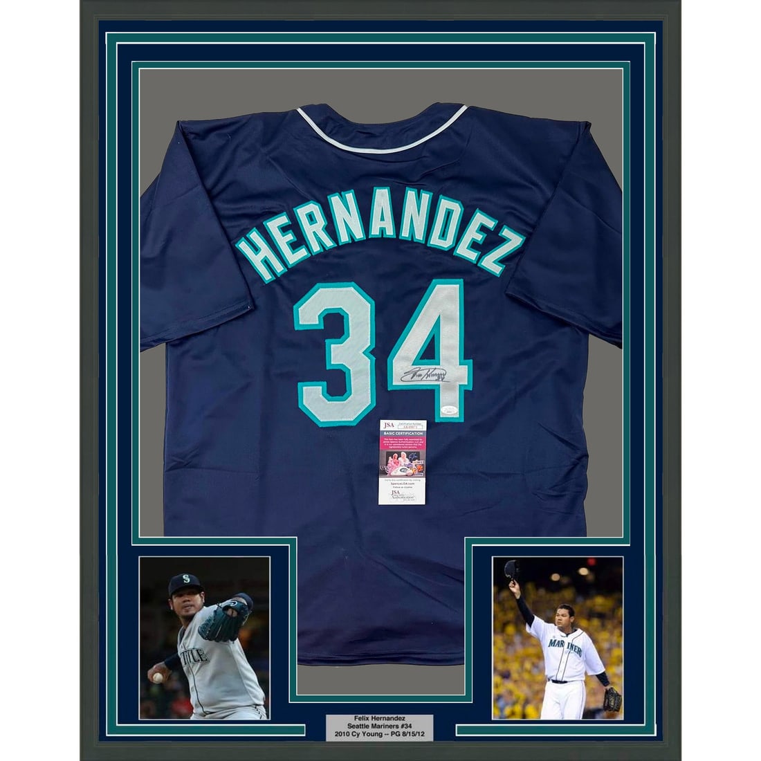 Framed Felix Hernandez Signed Seattle Mariners Jersey JSA COA 33x42 (1 of 2)