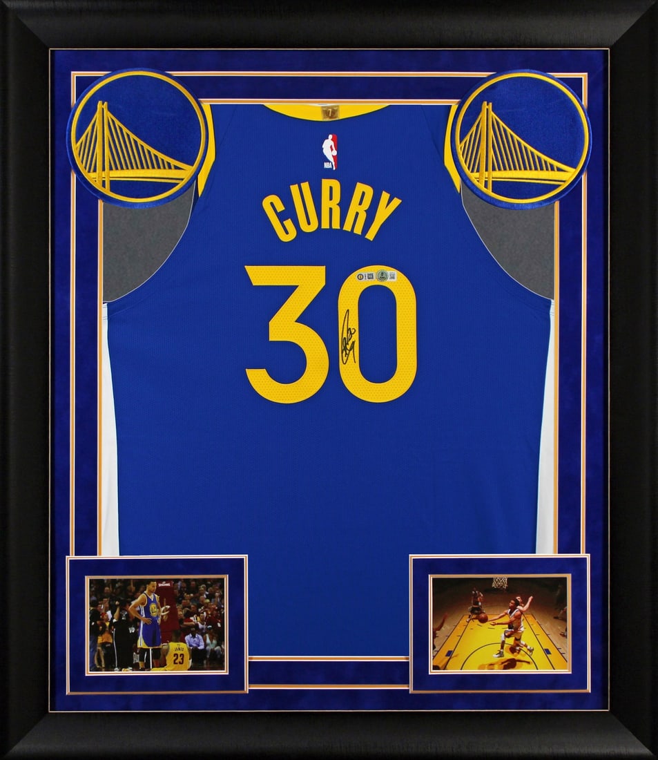 Stephen Curry Signed Blue Nike Icon Edition Jersey Framed BAS Authenticated (1 of 2)