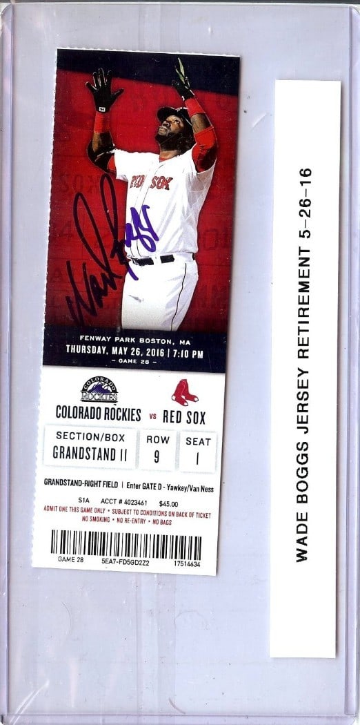 Wade Boggs Autographed Ticket Stub Red Sox Jersey Retirement 2016 JSA (1 of 3)