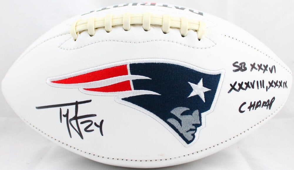 Ty Law Signed New England Patriots Football Beckett Authenticated: Ty Law Signed New England Patriots Football Beckett Authenticated This is an original New England Patriots logo football autographed by Ty Law, a key player known for his contributions to the team. Th