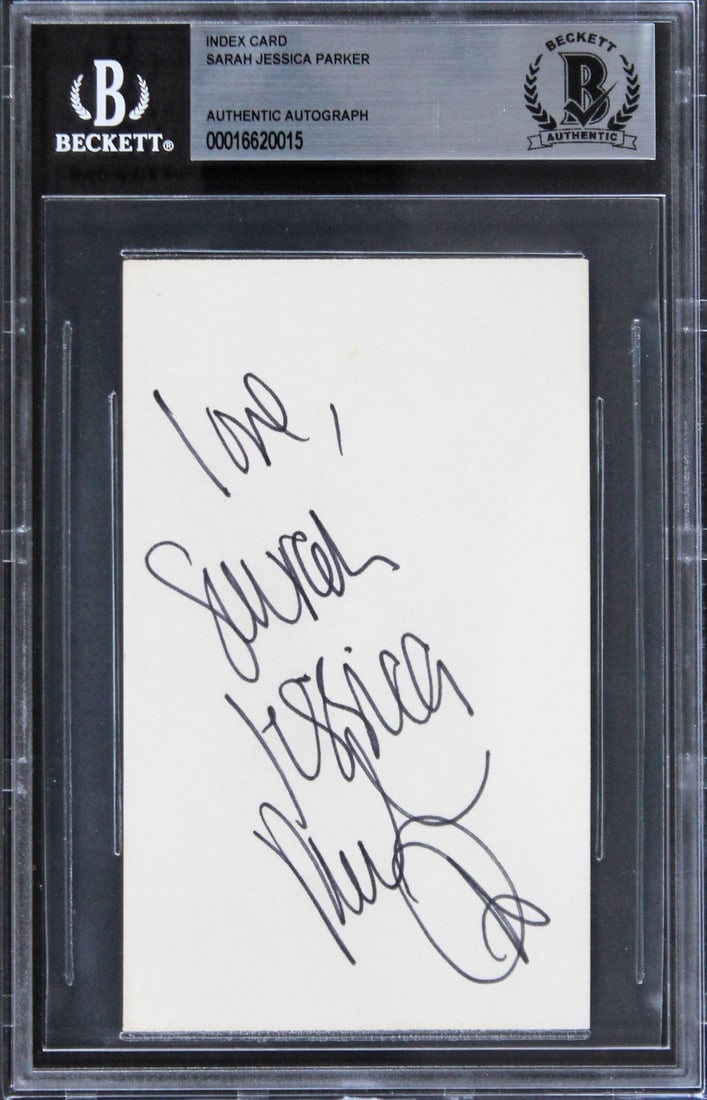 Sarah Jessica Parker Signed 3x5 Index Card Sex And The City Beckett Authenticated: Sarah Jessica Parker Signed 3x5 Index Card Sex And The City Beckett Authenticated This authentic 3x5 index card has been personally signed by Sarah Jessica Parker, known for her iconic role in "Sex An