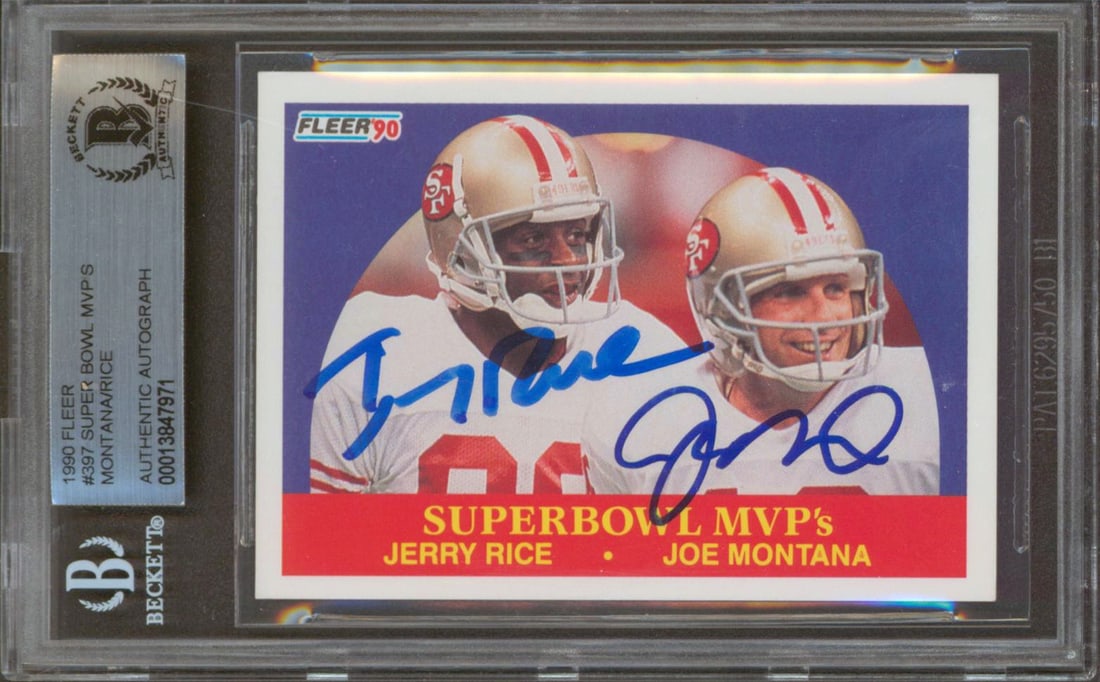 Joe Montana Jerry Rice Signed 1990 Fleer SB MVPs Card Beckett Authenticated (1 of 2)