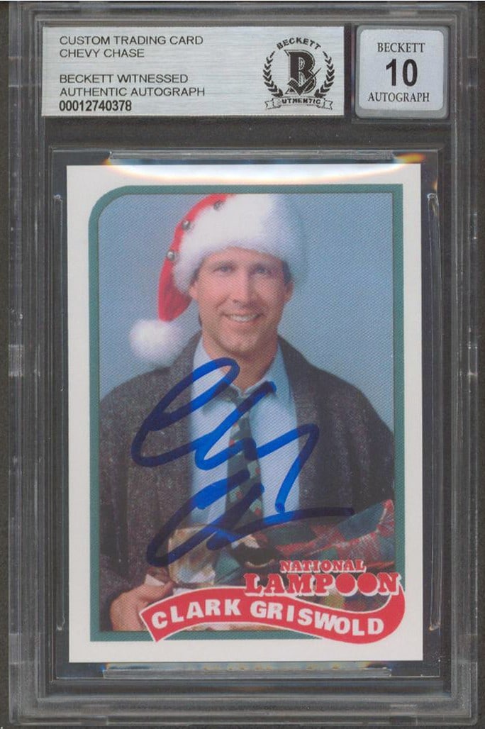 Chevy Chase Signed Christmas Vacation Trading Card Gem Mint 10 Beckett Authenticated: Chevy Chase Signed Christmas Vacation Trading Card Gem Mint 10 Beckett Authenticated This is a signed trading card featuring Chevy Chase from the beloved film National Lampoon's Christmas Vacation. Gr