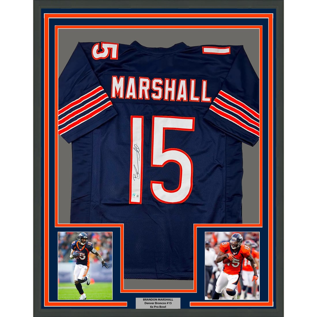 Framed Signed Brandon Marshall Chicago Bears Jersey with BAS COA: Framed Signed Brandon Marshall Chicago Bears Jersey with BAS COA Showcase your Chicago Bears pride with this professionally framed and autographed Brandon Marshall jersey. This original piece features